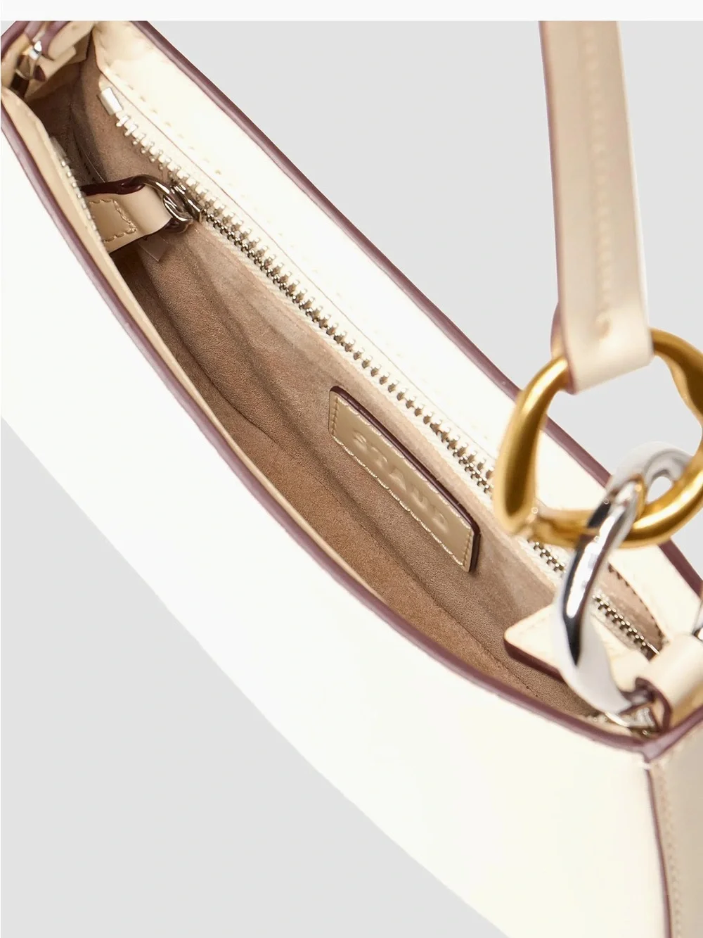 STAUD Cream Shoulder Bag with Metallic Accent